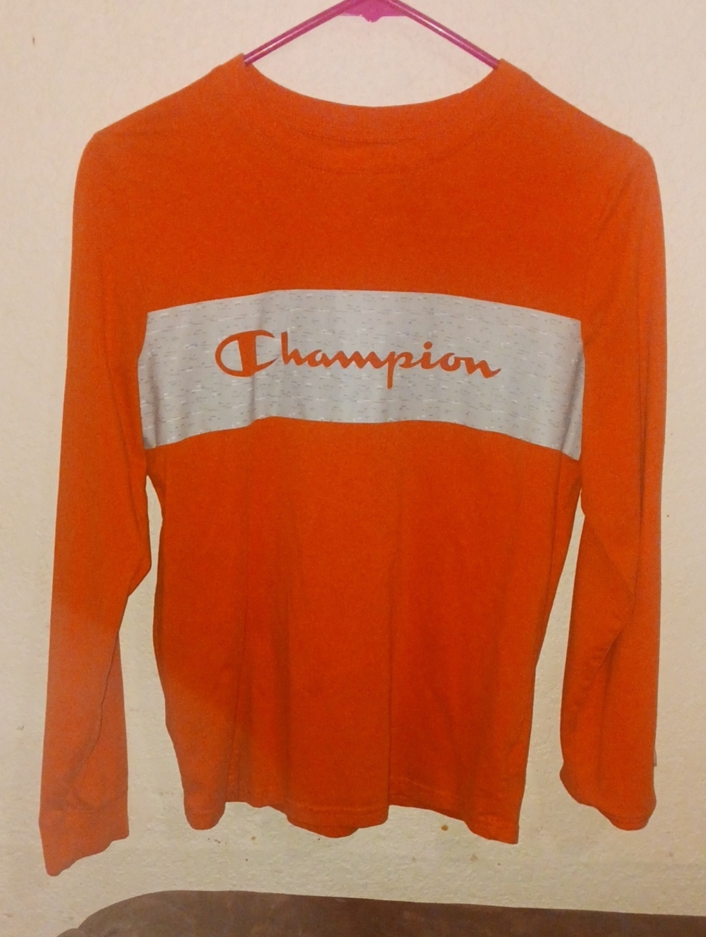 Champion Orange Long Sleeve Tee with Gray Logo Panel